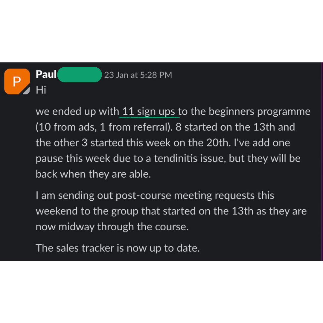 11 sign-ups to the beginners programme